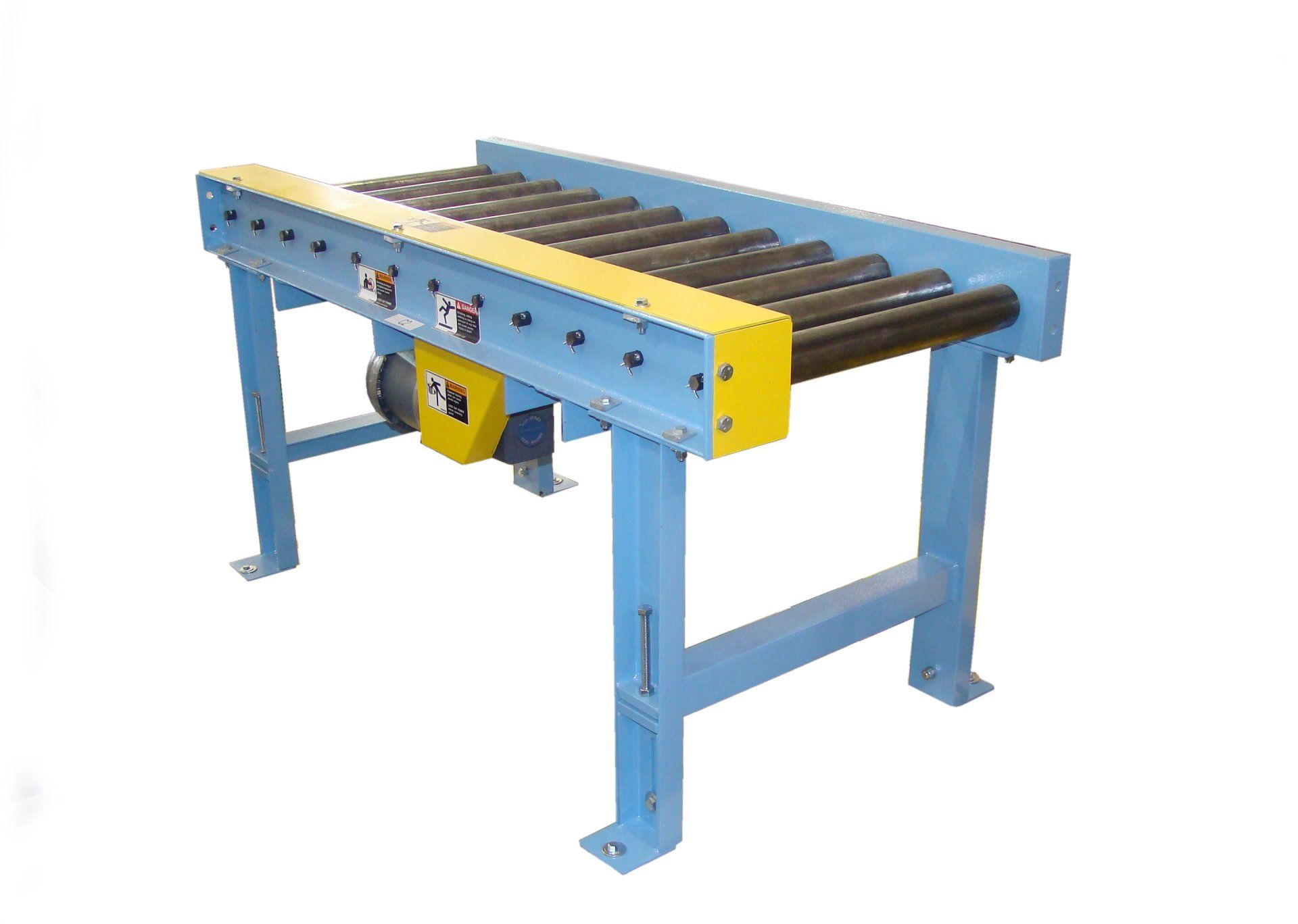 A conveyor belt with a motor attached to it on a white background.