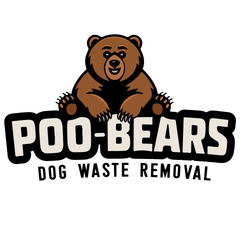 The logo for poo bears dog waste removal has a brown bear on it.