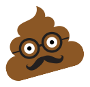 A cartoon poop with glasses and a mustache.