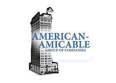 The american amicable group of companies logo is a black and white image of a building.