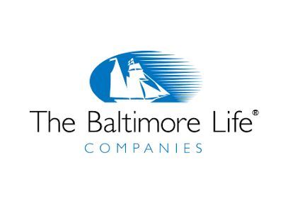A blue and white logo for the baltimore life companies