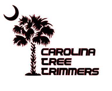A logo for carolina tree trimmers with a palm tree and a crescent moon