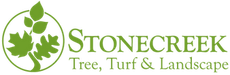 Logo of Stonecreek Tree, Turf & Landscape; a green circle with a stylized leaf design and green text.
