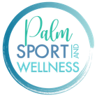 Logo for Palm Sport and Wellness, teal circle around text. 