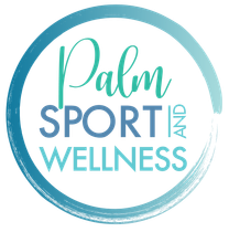 Logo for Palm Sport and Wellness, teal circle around text. 