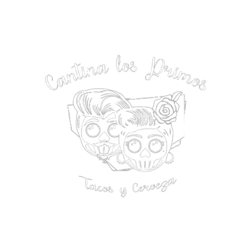 a black and white logo for a restaurant called cantina los primos tacos y cerveza .