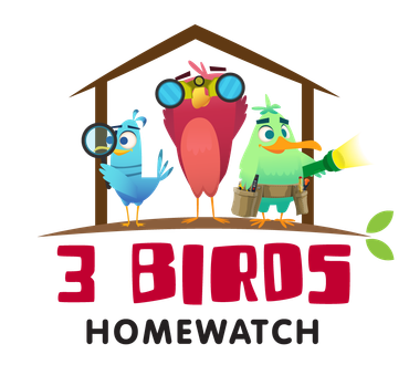 A logo for a company called 3 birds homewatch