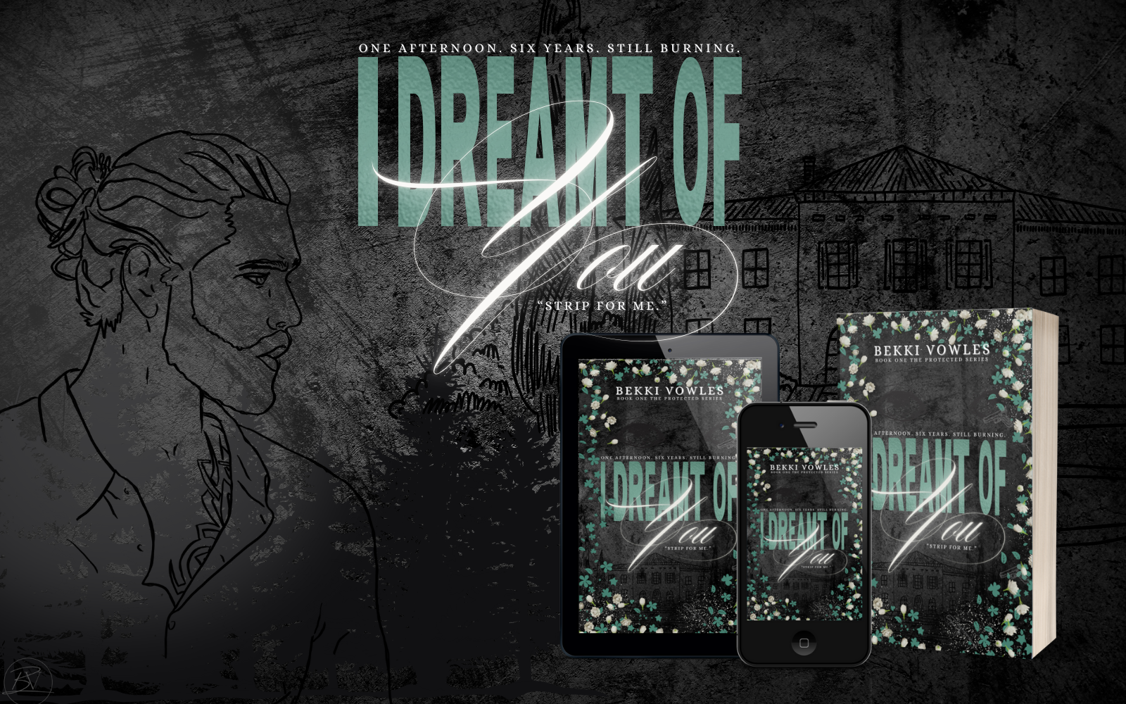 A drawing of a man and a woman with a quote that says he is everything i have ever wanted