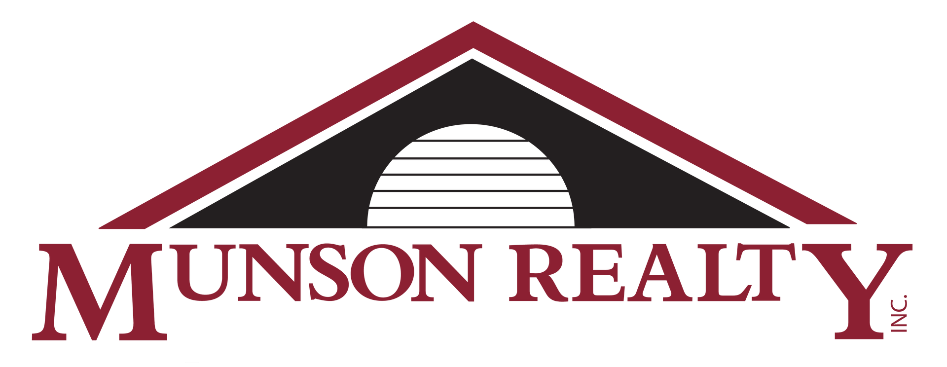 A red and black logo for munson realty