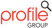 Profile Group logo in red and gray with a black magnifying glass icon