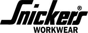 Le logo des vêtements de travail Snickers est noir et blanc.