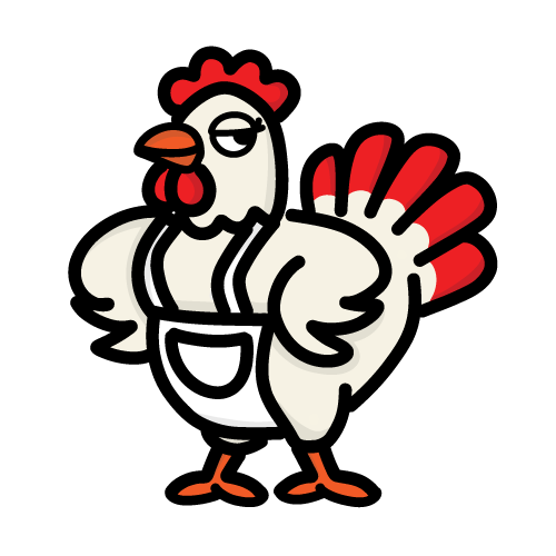Icon of a cartoon hen wearing an apron.