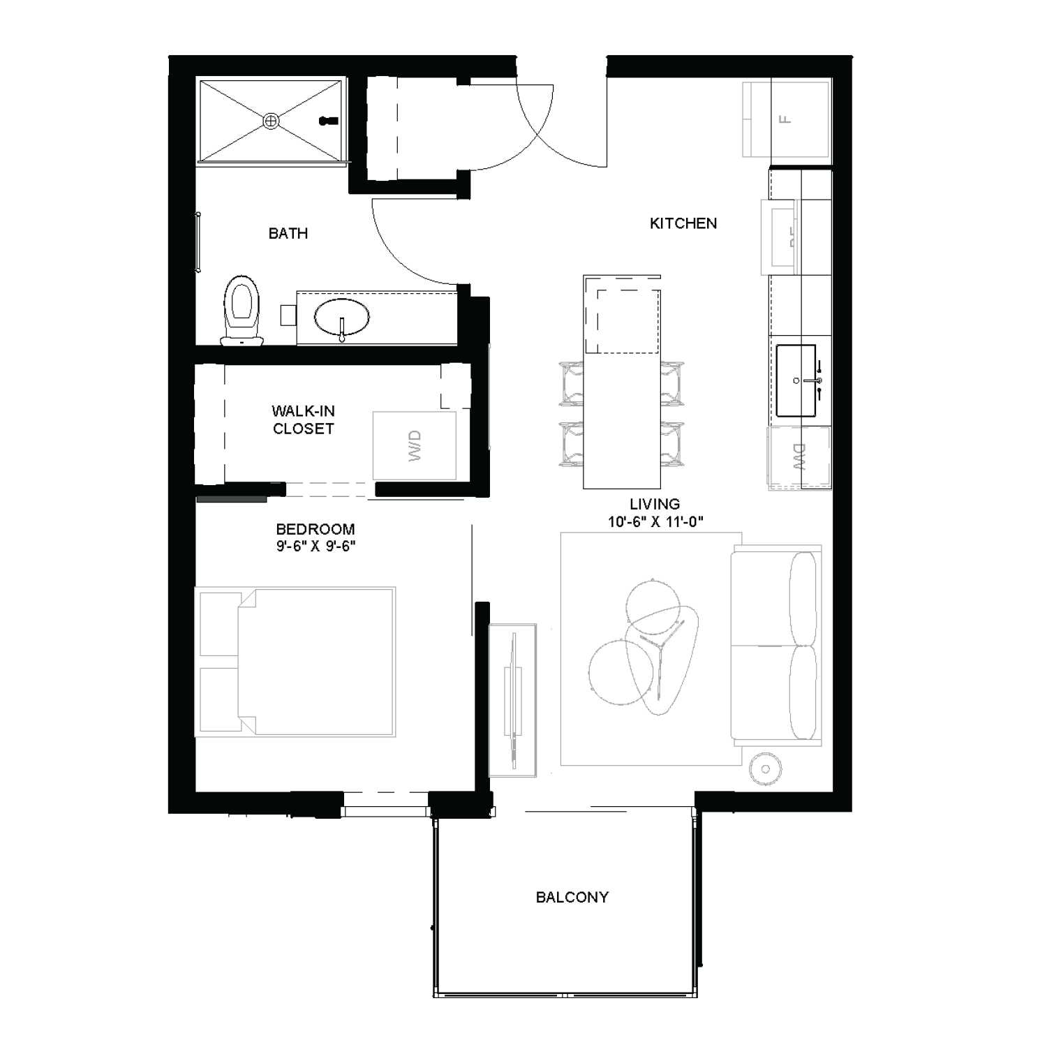 1 bed floorplan - A1