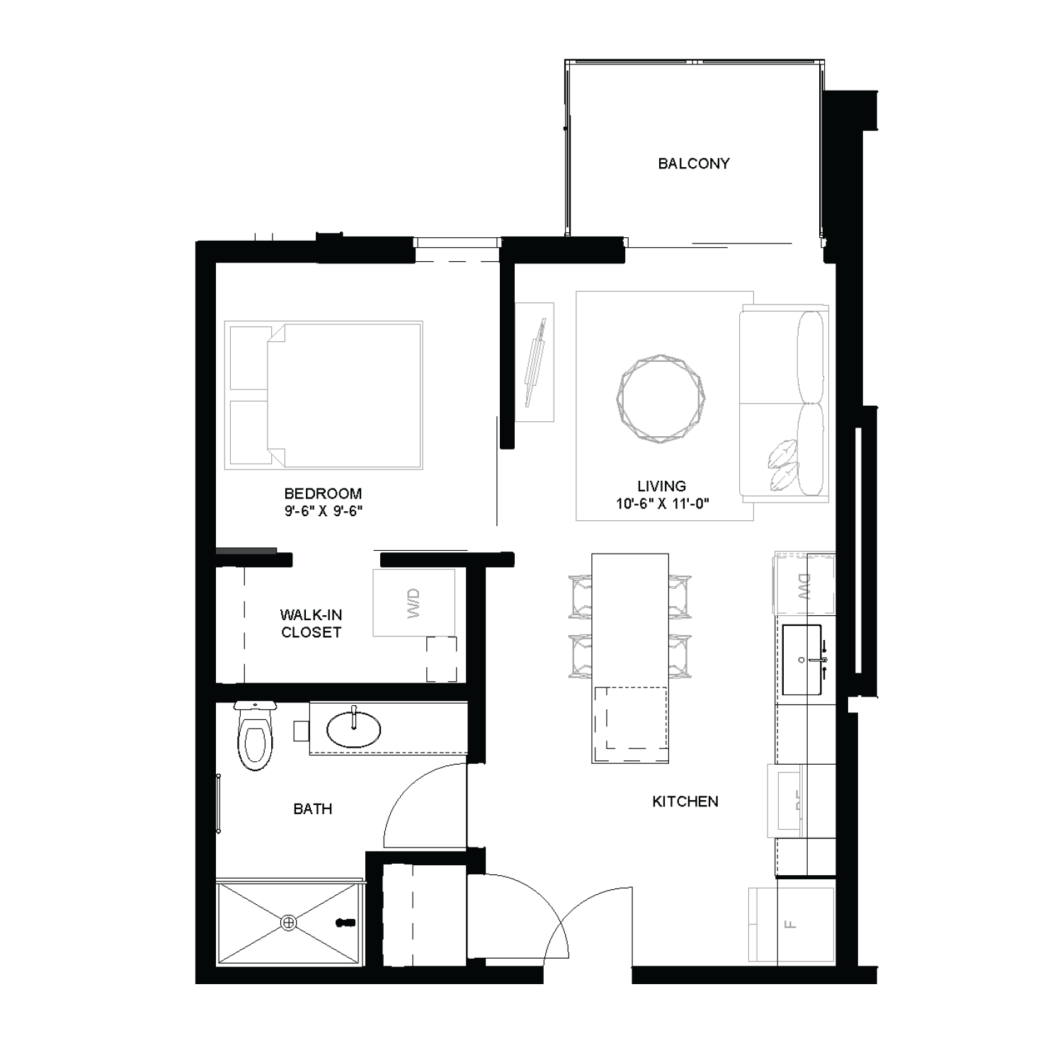 1 bed floorplan - A2
