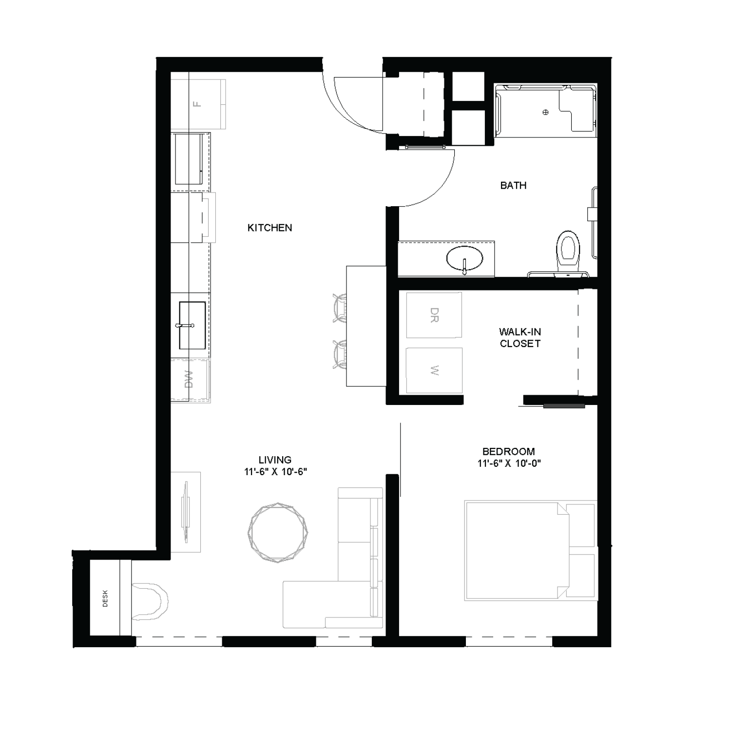 1 bed floorplan - A3