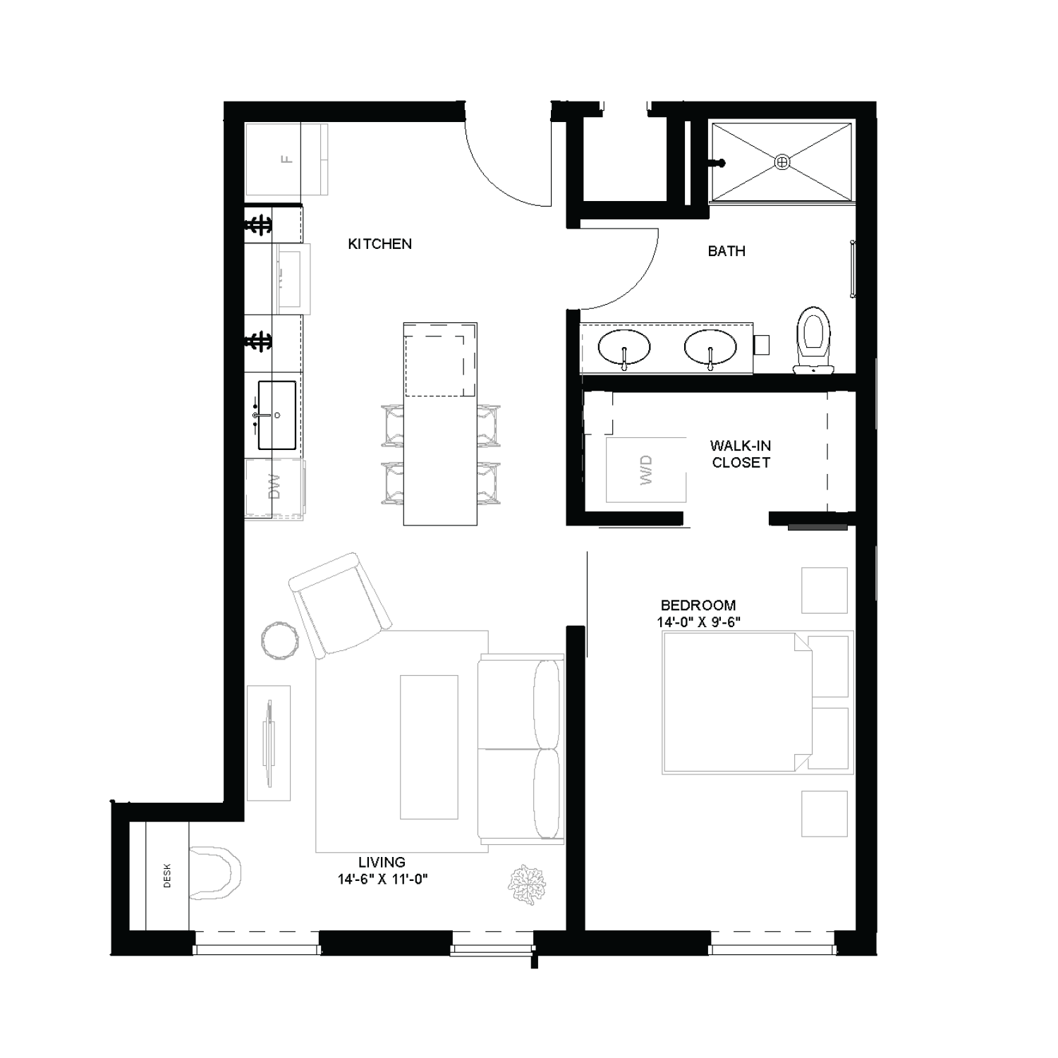 1 bed floorplan - A5