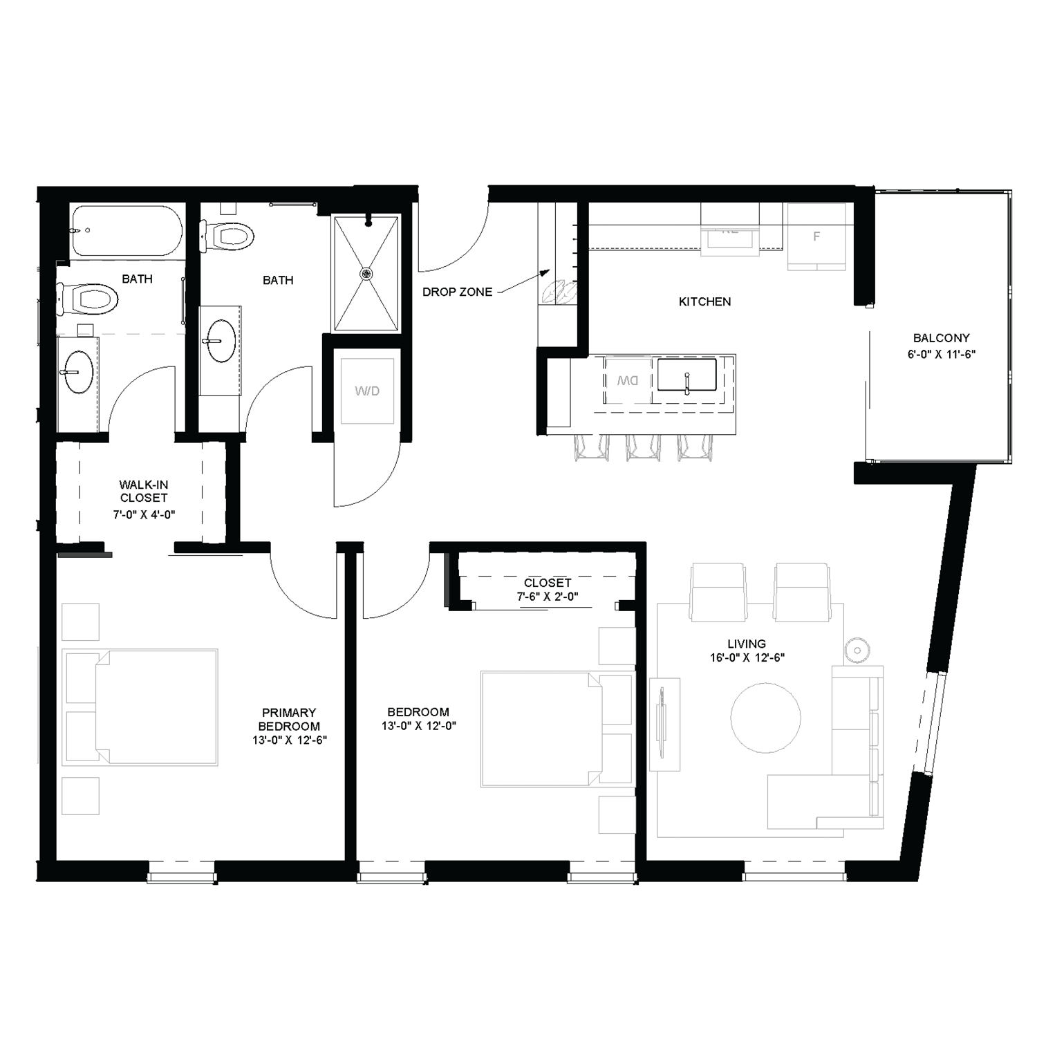 2 bed floorplan - B1