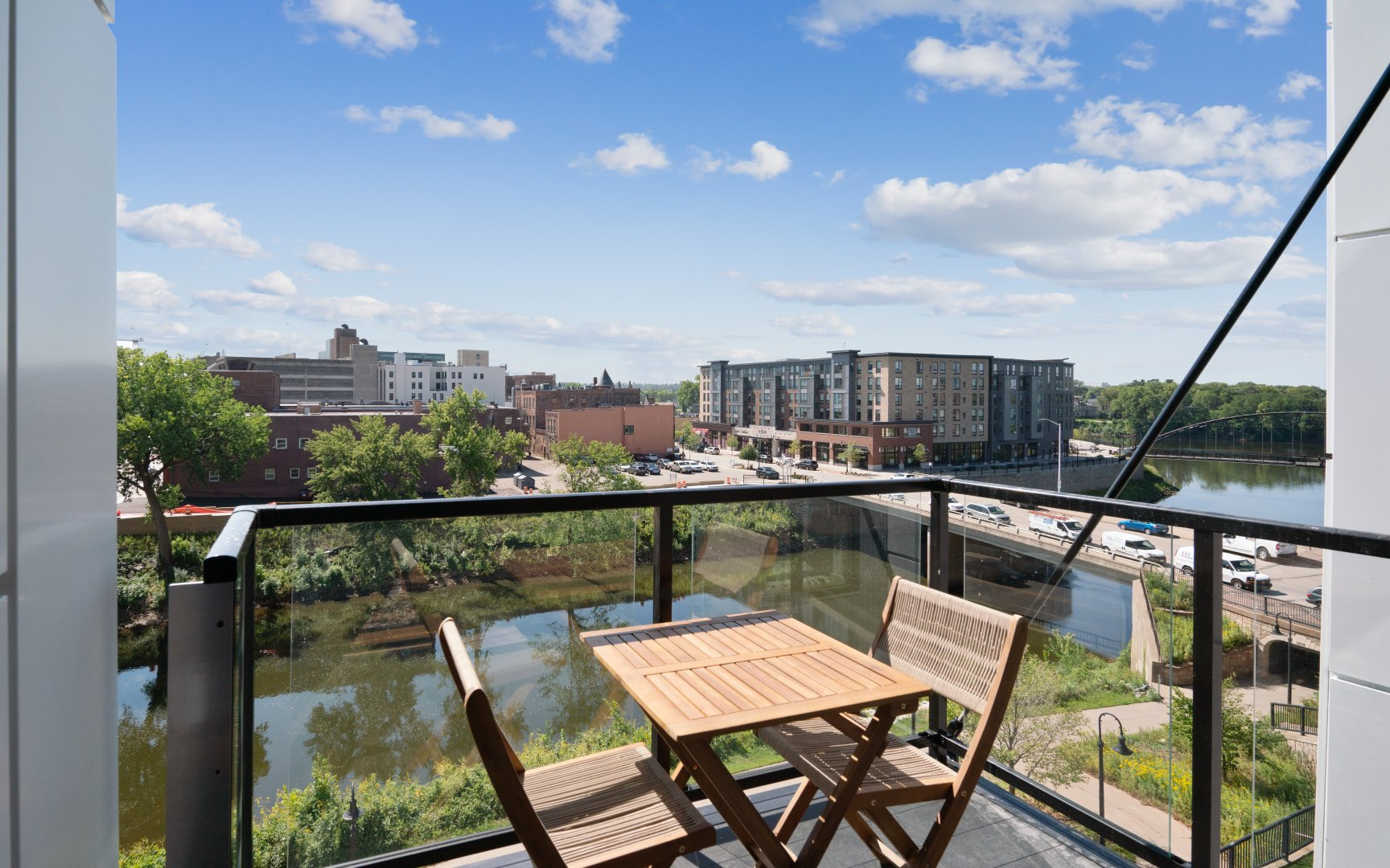 Balcony view with the Eau Claire river