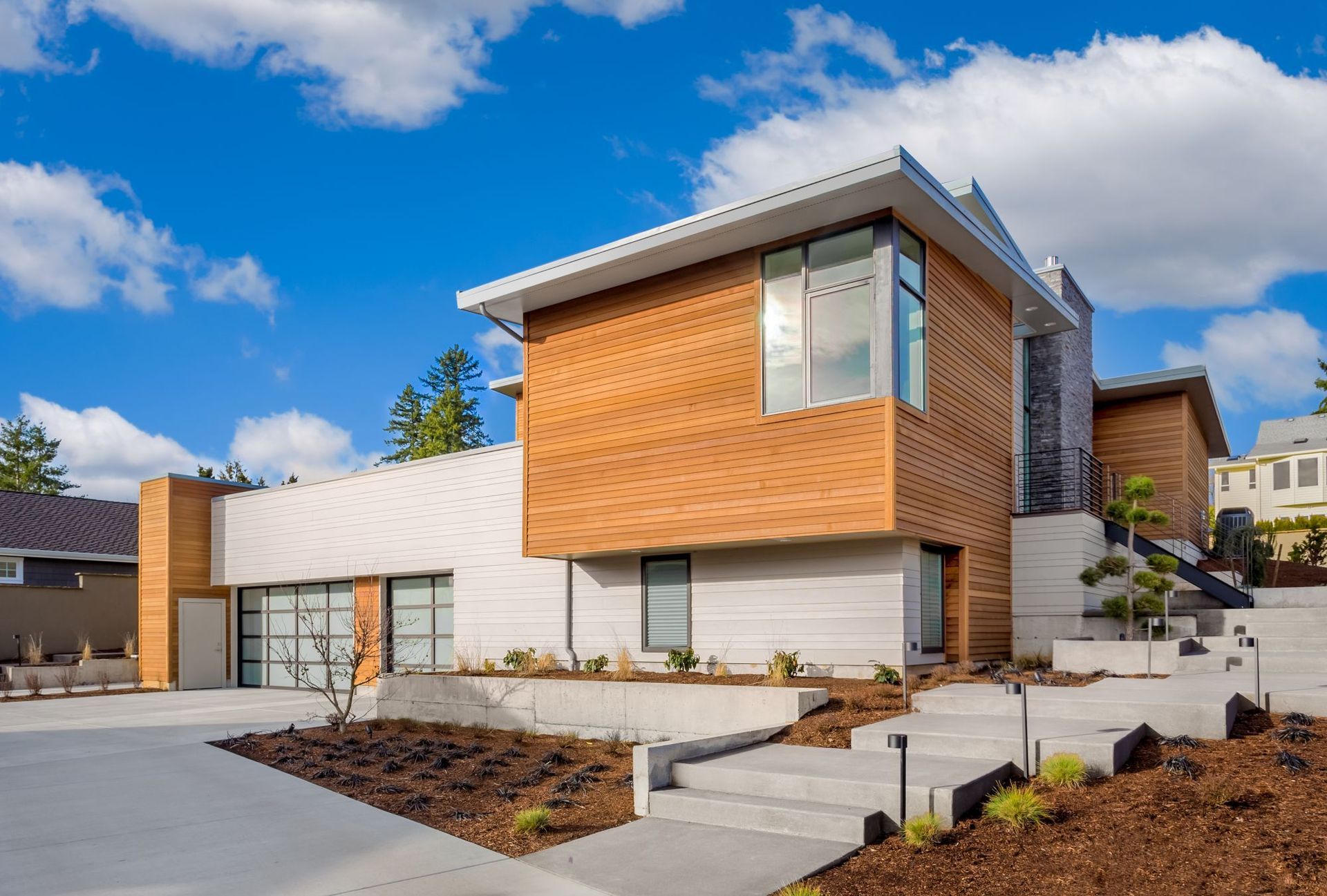 beautiful modern home exterior three car