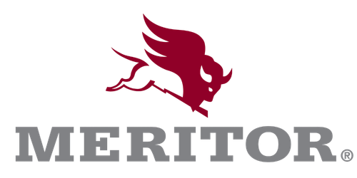 Meritor logo with maroon winged horse icon above gray wordmark