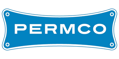 Blue PERMCO logo on a sign-shaped plaque with white lettering