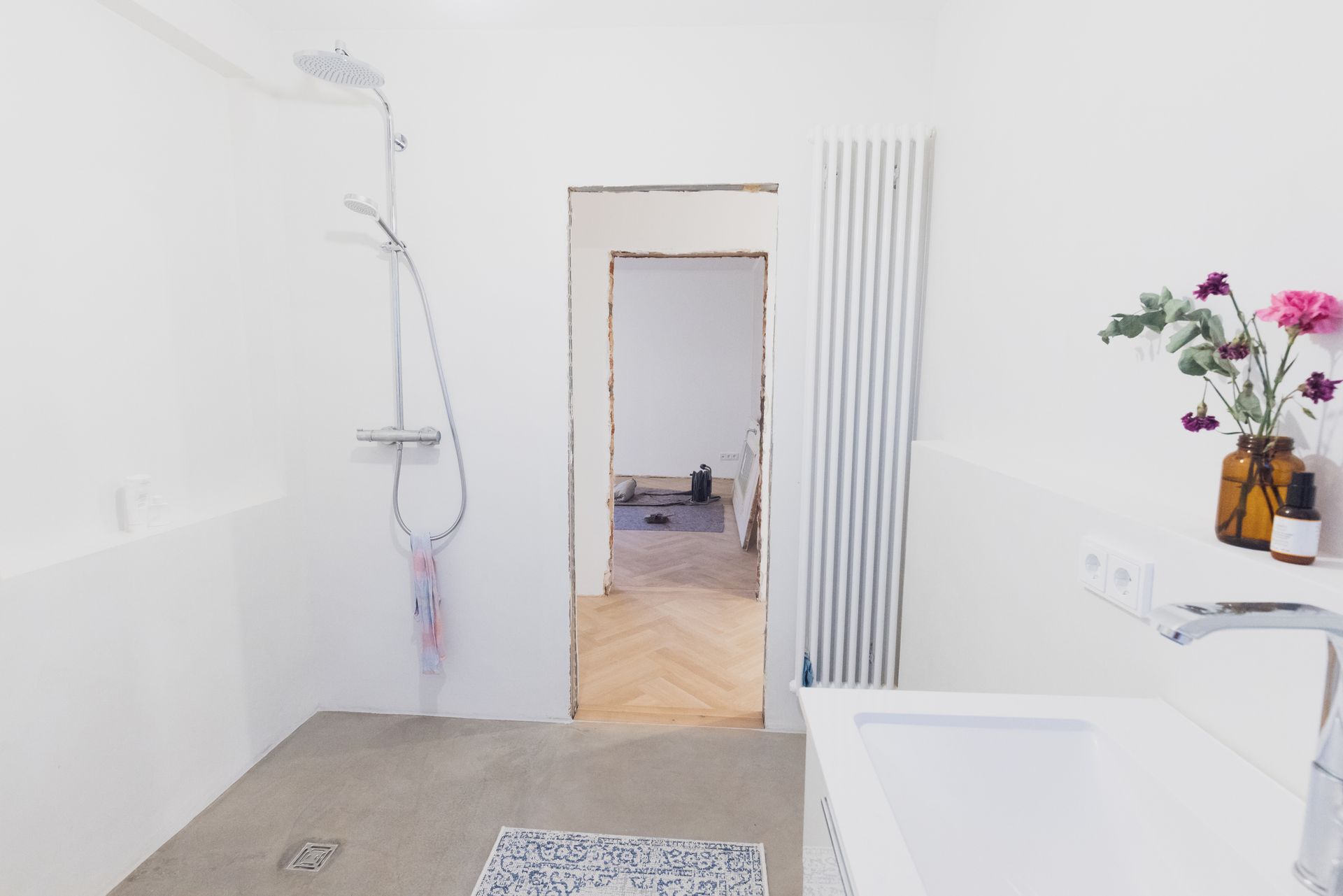 A bathroom under renovation. A bathroom under renovation.