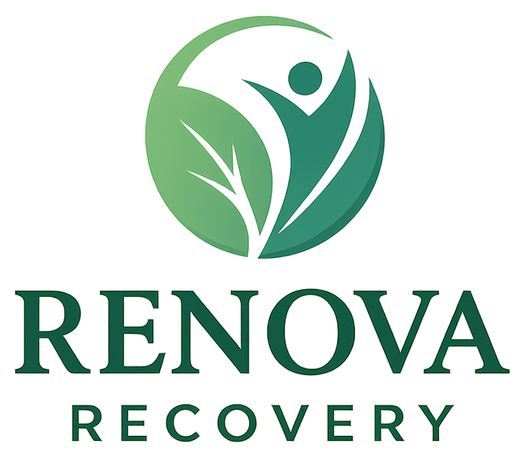 Renova Recovery logo with green circular figure and leaf design above the company name