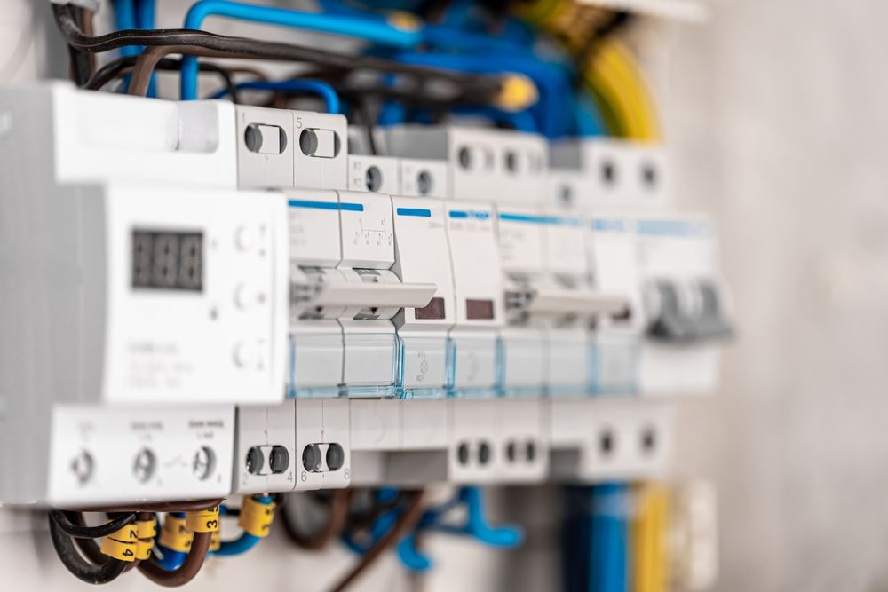Person testing electrical wiring in a wall, using a multimeter.