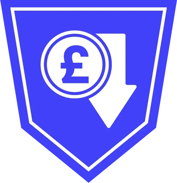 A blue shield with a pound sign and an arrow pointing down