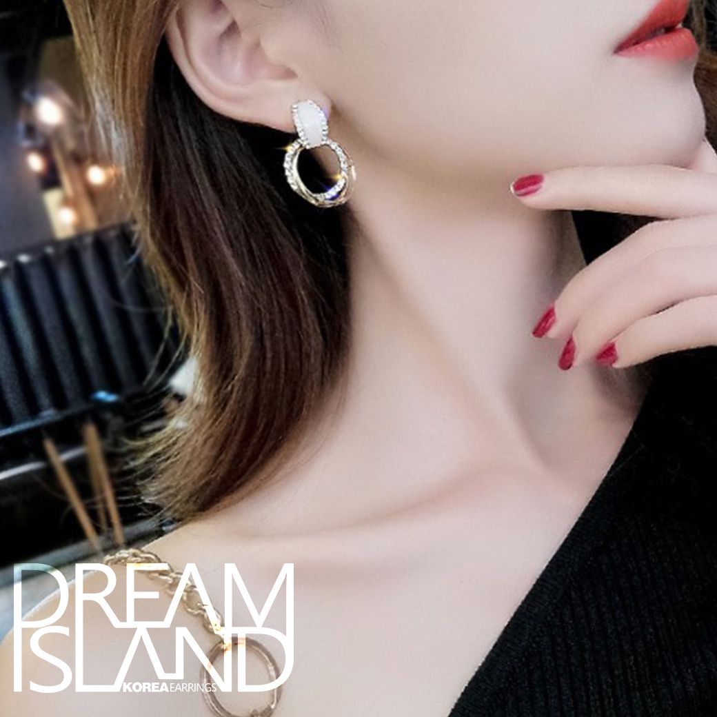 S925銀針歐美飾品 水鑽滴油圓圈耳環 個性誇張