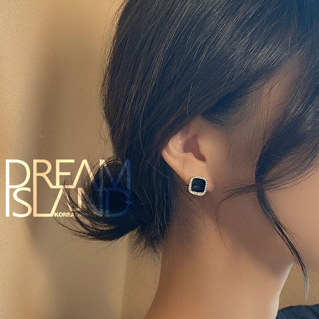 【DI飾品】s925銀針韓國時尚誇張附鑽耳環簡約方塊幾何耳環