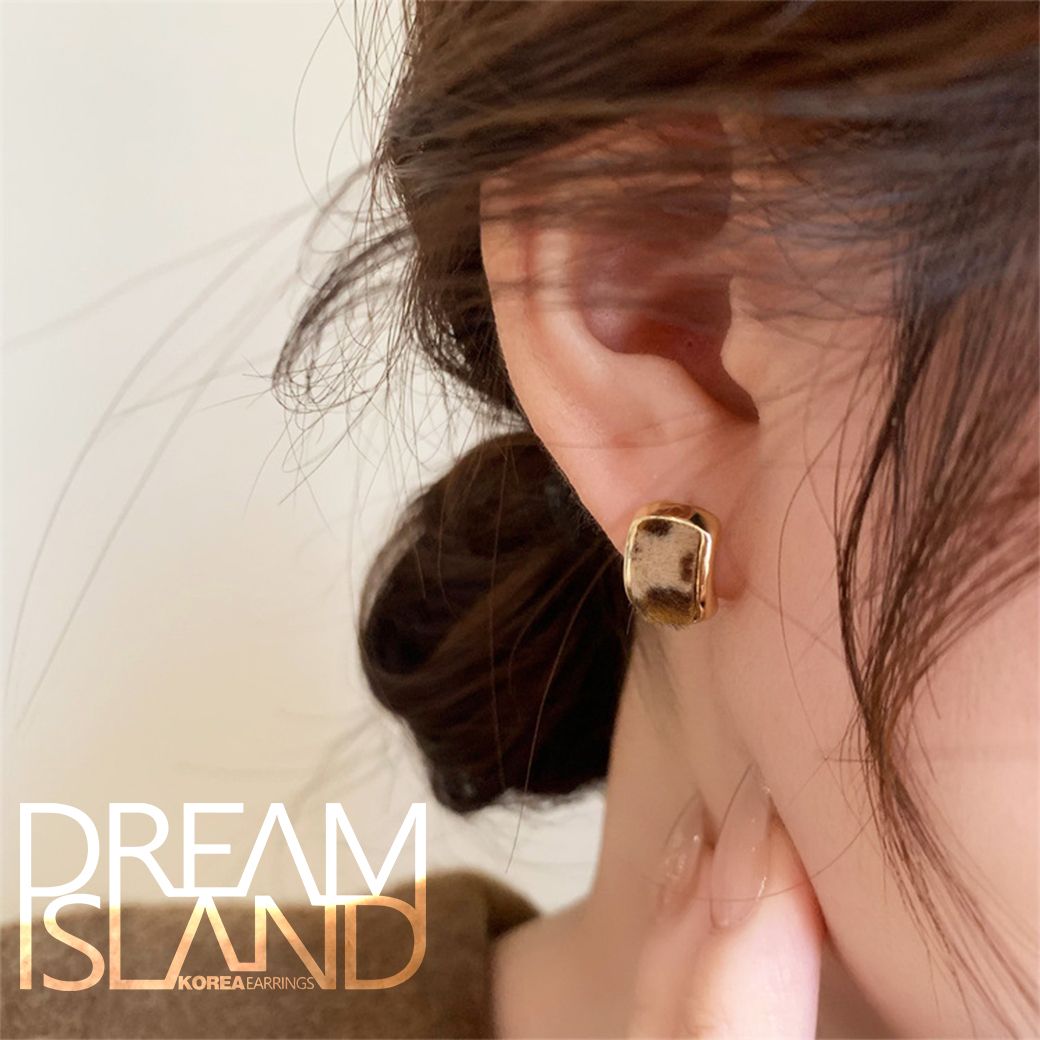 S925銀針韓國幾何豹紋耳環高級感金豆小巧金屬風小眾設計耳環耳飾