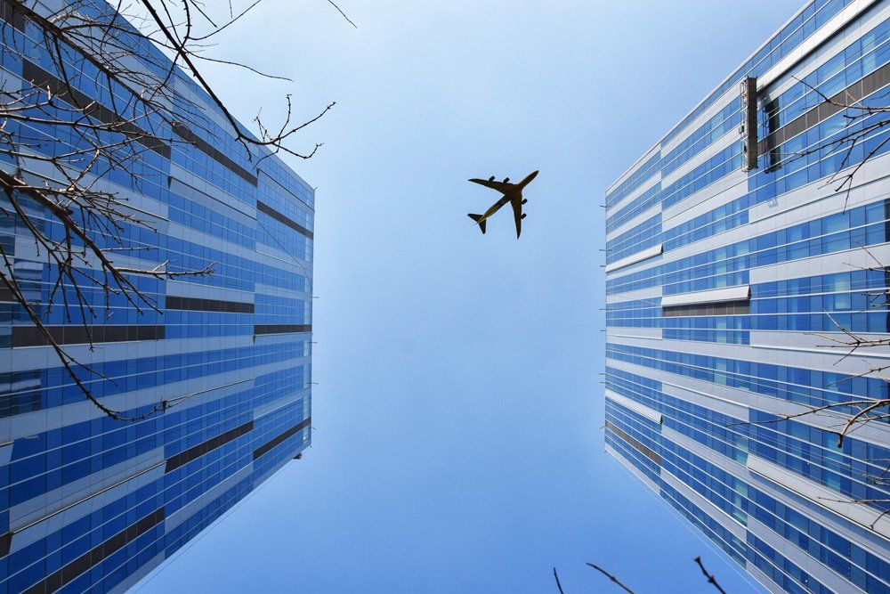 Airplane and buildings