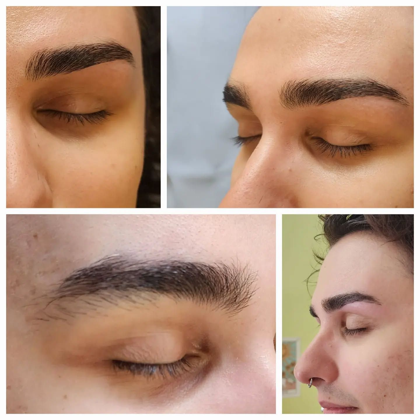A collage of four pictures of a woman 's eyebrows
