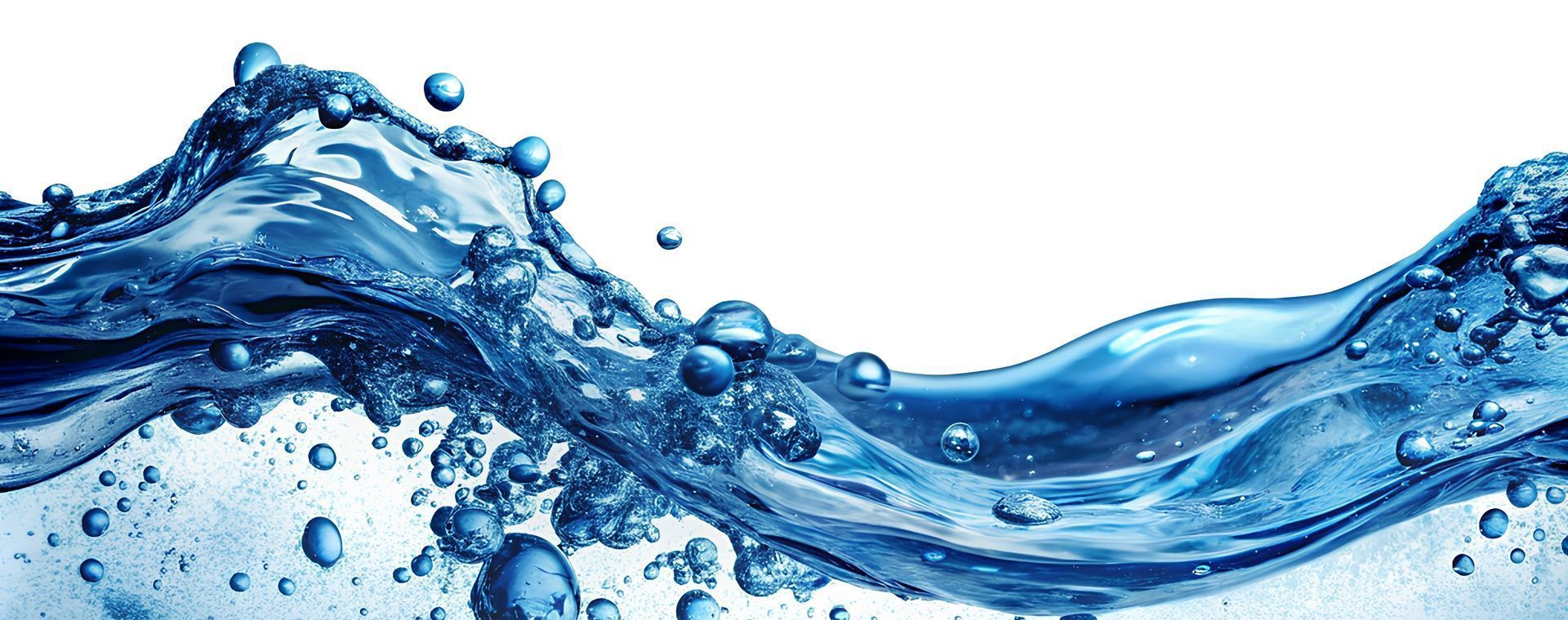 A close up of a wave of water with bubbles on a white background.