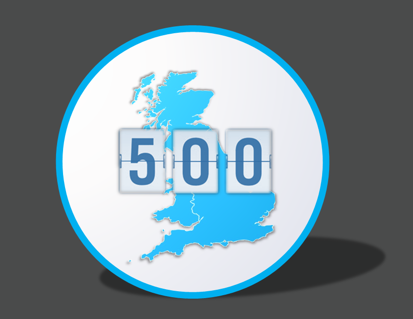 Circle with map of Great Britain and number 500.