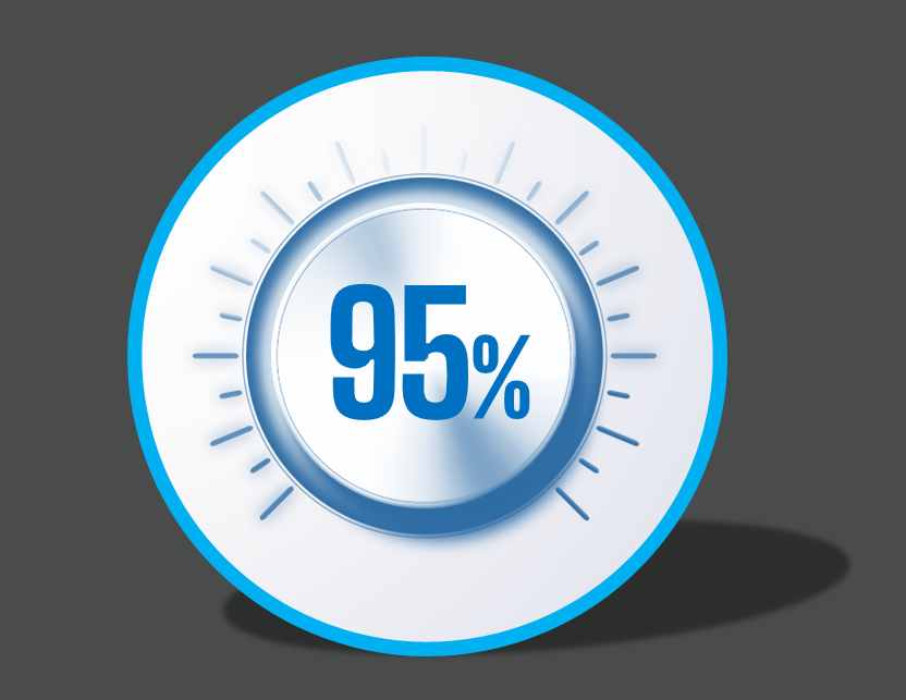 Blue circular graphic with 95% progress indicator.
