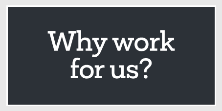 Why work for us? Text on dark gray background.