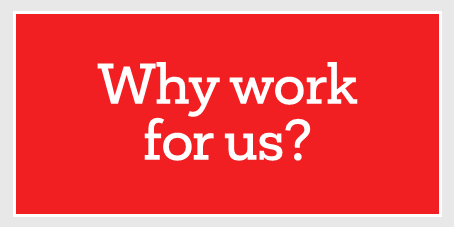 Text on a red background: 