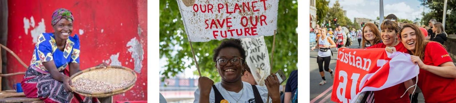 Two museum scenes: workers adjusting a painting, and a crowd viewing an exhibit under glass.