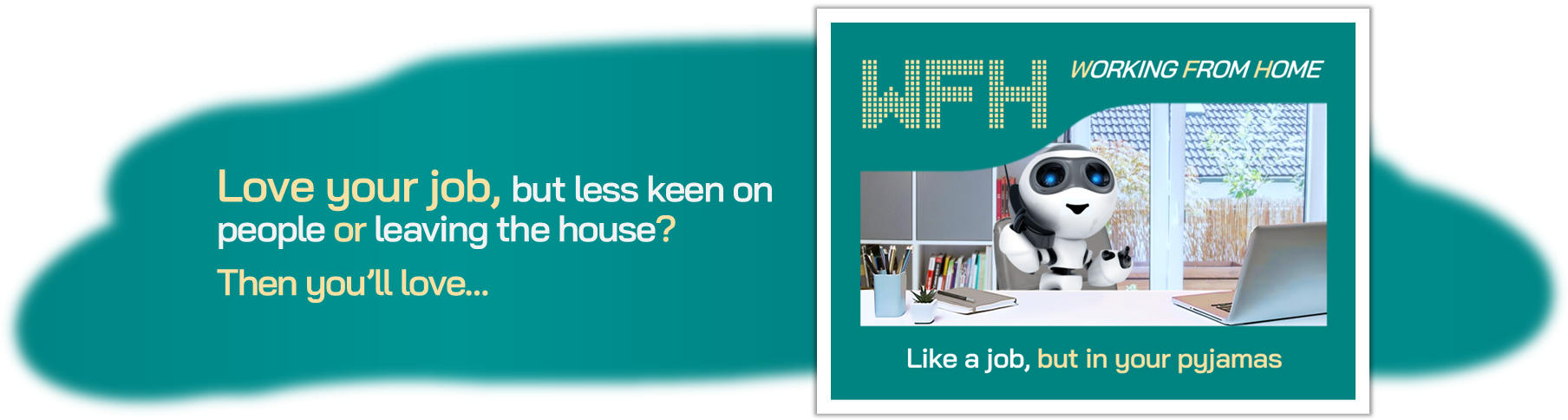 An ad shows a robot in an office and text that reads 