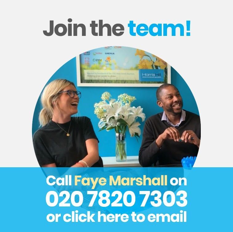 Two people smiling, text: 