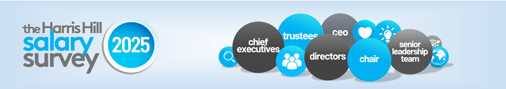 The Harris Hill Salary Survey 2025 logo with several profession titles in blue and gray bubbles.