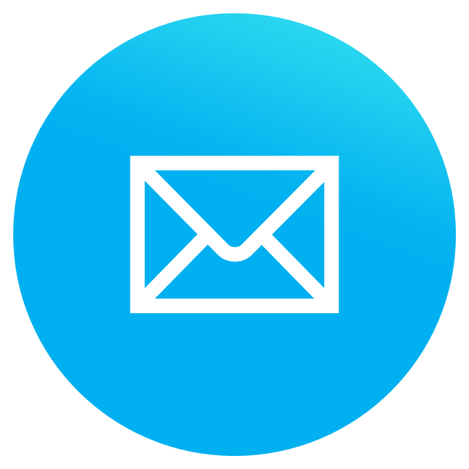 White envelope icon inside a blue gradient circle.