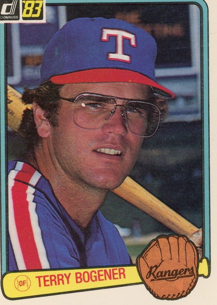 A baseball card of terry bogener from the rangers