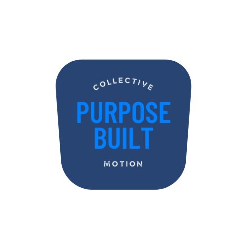 A blue logo that says collective purpose built motion
