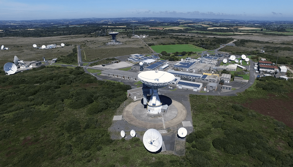 Aerial view of Goonhilly Earth Station from west aspect