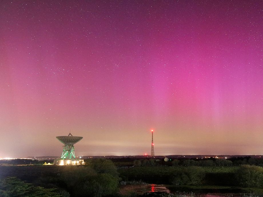 Photo showing purple veil (or Curtain) aurora - also known as the northern (borealis) or Southern (australis) Lights (depending on location) - as seen from Goonhilly.  
