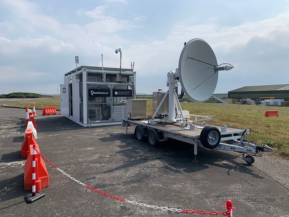 Goonhilly Mobile Command Centre in situ at Spaceport Cornwall's Newquay Airport location