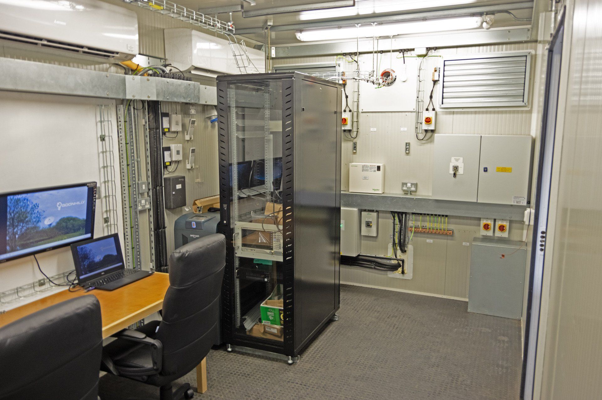View inside cabin of self-contained ground station